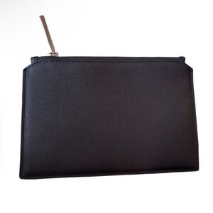 Halston black vegan leather silver hardware zipper pouch like new giftable